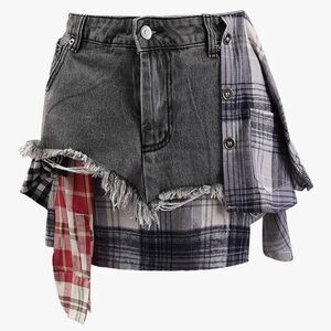Asymmetrical Y2K Denim Skort Black XL NWT